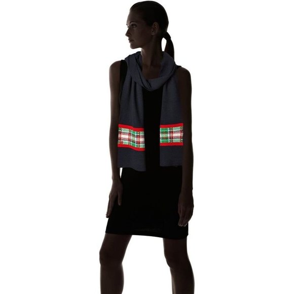 MARC Marc Jacobs NORMANDY BLUE Winter PERCY Scarf FOULARD Knit PLAID Merino Wool - Picture 3 of 3